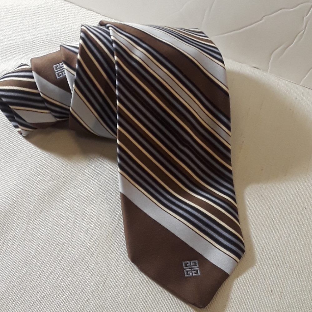 Givenchy Vintage Striped Brown Blue Tie